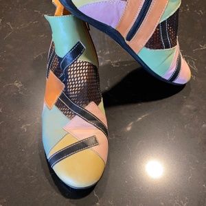 Patchwork leather short boots